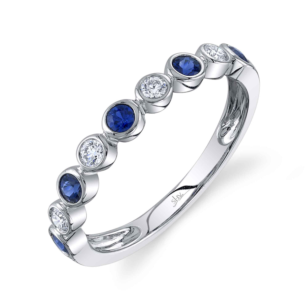 0.16Ct Diamond & 0.32Ct Blue Sapphire 14K W/G Bezel Lady's Band