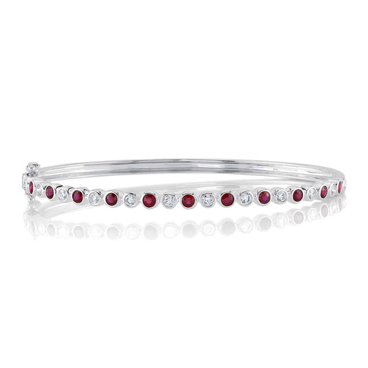 0.49Ct Diamond & 0.75Ct Ruby 14K W/G Bezel Bangle
