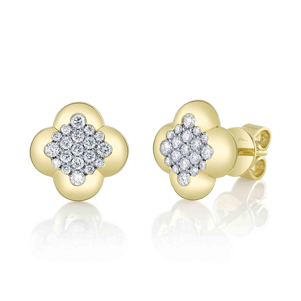 0.39Ct 14K Y/G Diamond Clover Stud Earring