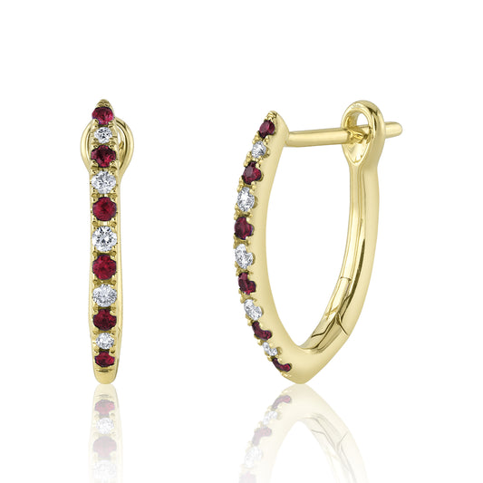 0.09Ct Diamond & 0.14Ct Ruby 14K Y/G Hoop Earring