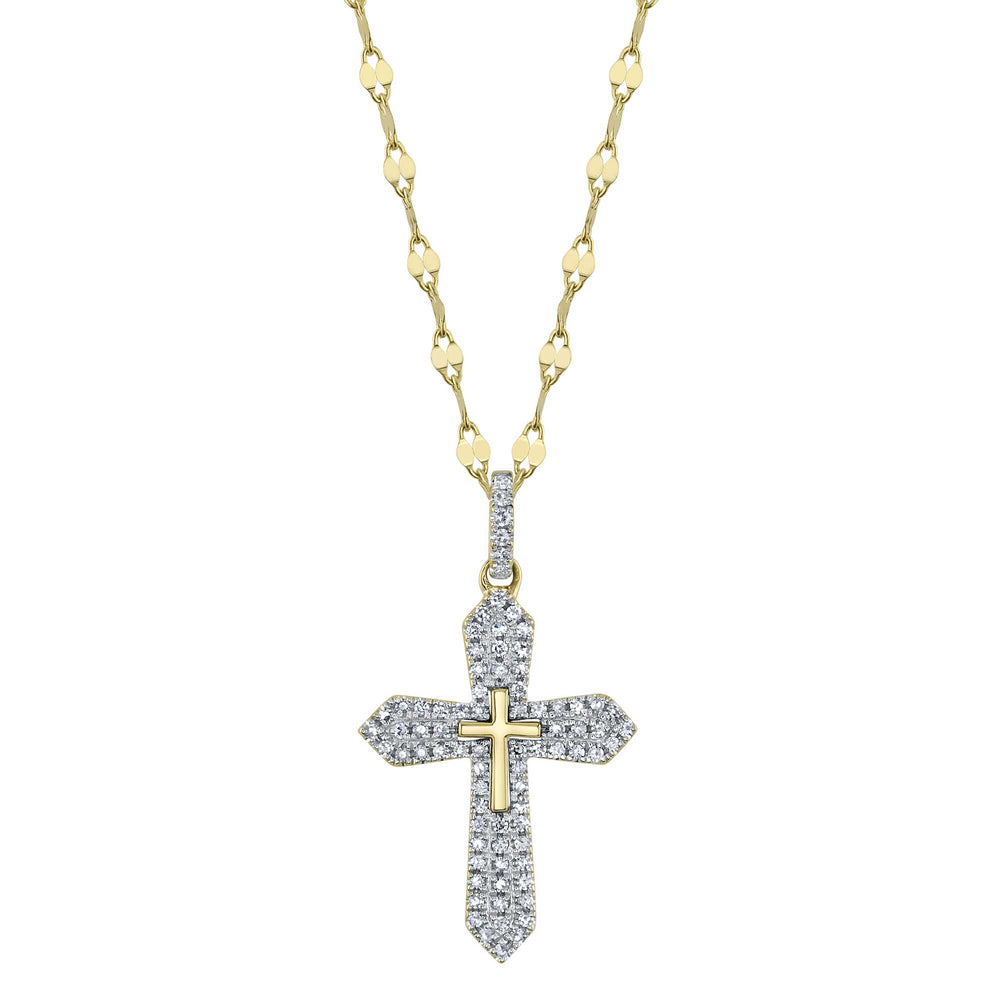 0.17Ct 14K Y/G Diamond Pave Cross Sparkle Chain Necklace