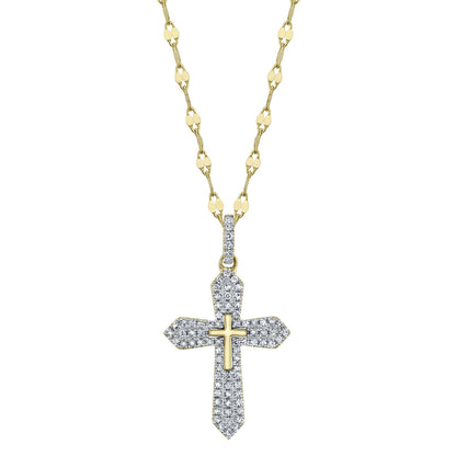 0.17Ct 14K Y/G Diamond Pave Cross Sparkle Chain Necklace