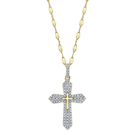 0.17Ct 14K Y/G Diamond Pave Cross Sparkle Chain Necklace