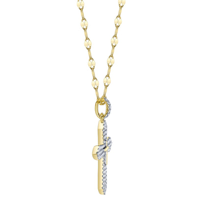 0.17Ct 14K Y/G Diamond Pave Cross Sparkle Chain Necklace