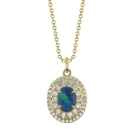 0.25Ct Diamond & 0.60Ct Opal 14K Y/G Oval Necklace