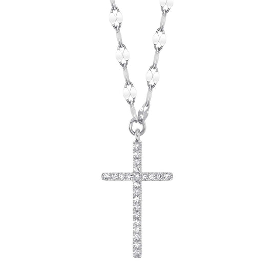 0.06Ct 14K W/G Diamond Cross Sparkle Chain Necklace