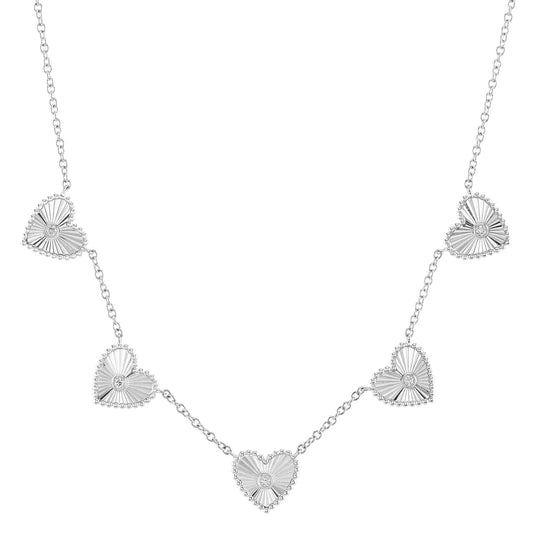0.09Ct 14K W/G Diamond Bezel Ribbed Heart Necklace