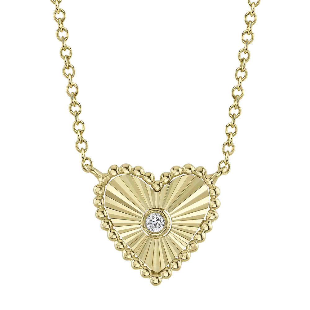 0.02Ct 14K Y/G Diamond Bezel Ribbed Heart Necklace