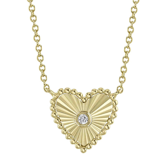 0.02Ct 14K Y/G Diamond Bezel Ribbed Heart Necklace