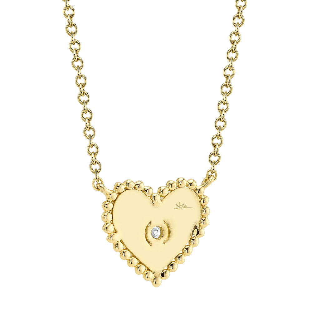 0.02Ct 14K Y/G Diamond Bezel Ribbed Heart Necklace