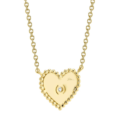 0.02Ct 14K Y/G Diamond Bezel Ribbed Heart Necklace