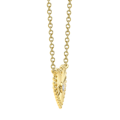 0.02Ct 14K Y/G Diamond Bezel Ribbed Heart Necklace