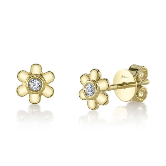 0.05Ct 14K Y/G Diamond Bezel Flower Stud Earring