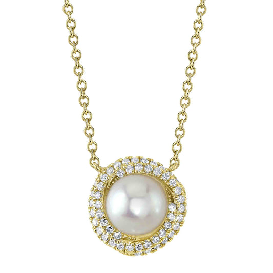 0.13Ct 14K Y/G Diamond & Cultured Pearl Necklace