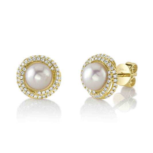 0.26Ct 14K Y/G Diamond & Cultured Pearl Stud Earring