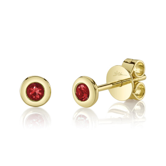 0.10Ct 14K Y/G Ruby Bezel Stud Earring
