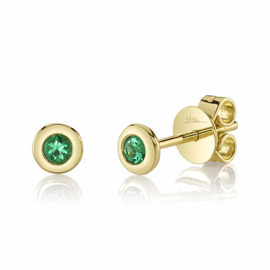 0.08Ct 14K Y/G Emerald Bezel Stud Earring