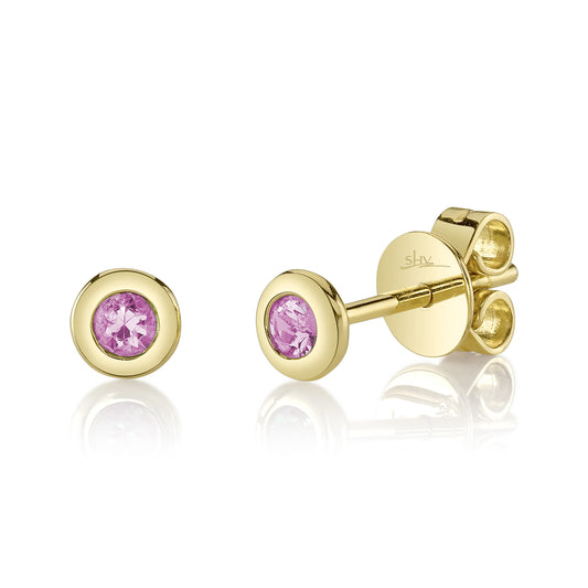 0.14Ct 14K Y/G Pink Sapphire Bezel Stud Earring