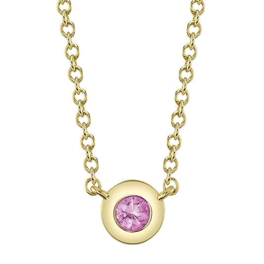 0.07Ct 14K Y/G Pink Sapphire Bezel Necklace