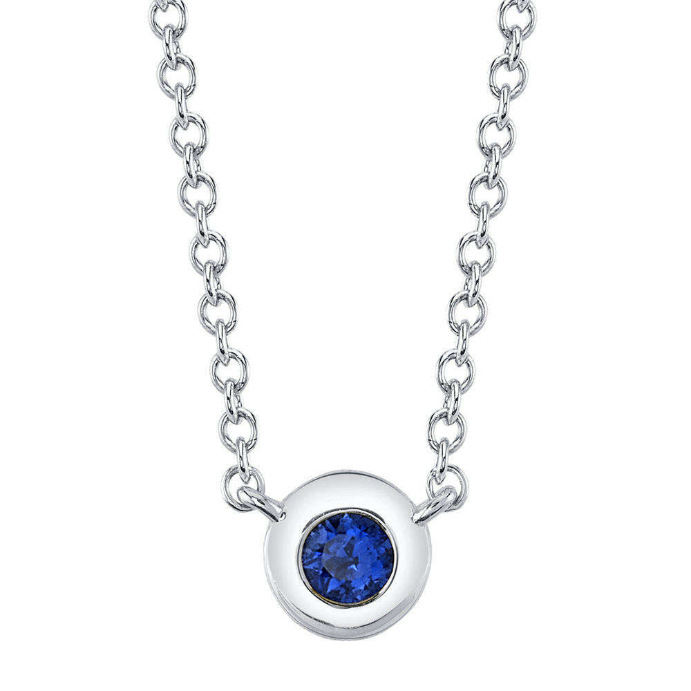 0.07Ct 14K W/G Blue Sapphire Bezel Necklace