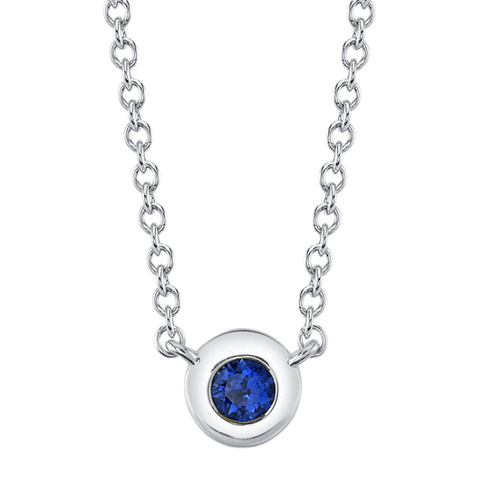 0.07Ct 14K W/G Blue Sapphire Bezel Necklace