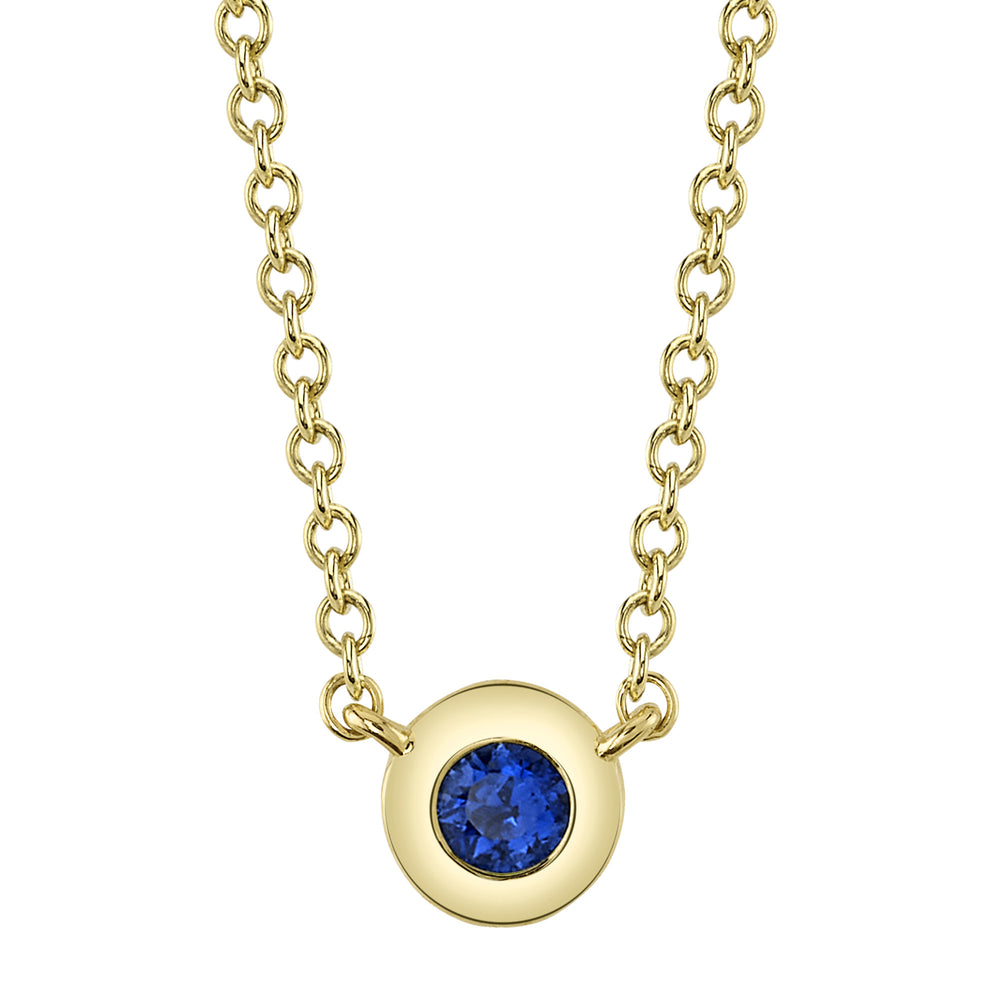 0.07Ct 14K Y/G Blue Sapphire Bezel Necklace