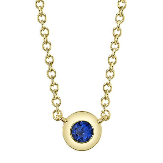 0.07Ct 14K Y/G Blue Sapphire Bezel Necklace