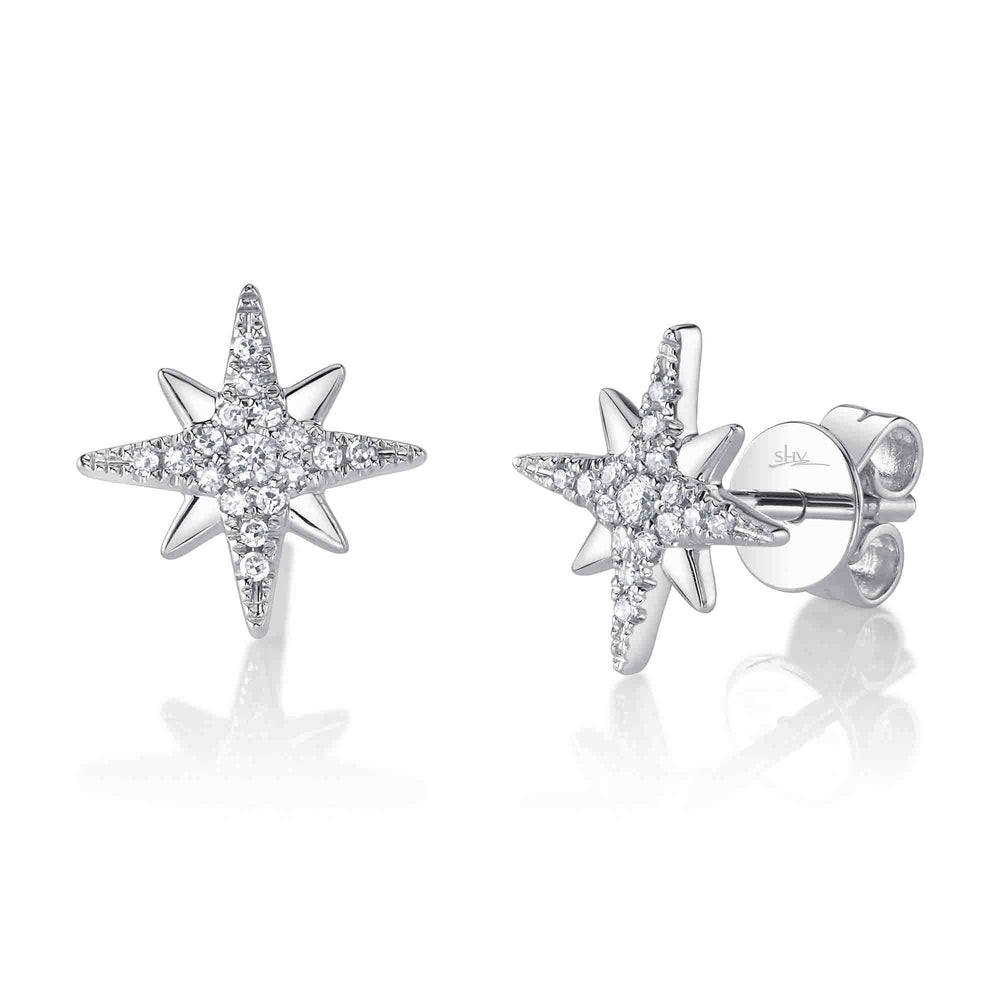 0.12Ct 14K W/G Diamond North Star Stud Earring