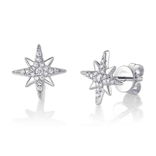0.12Ct 14K W/G Diamond North Star Stud Earring
