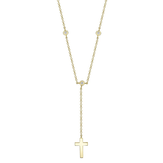 0.04Ct 14K Y/G Diamond Bezel Cross Lariat Necklace