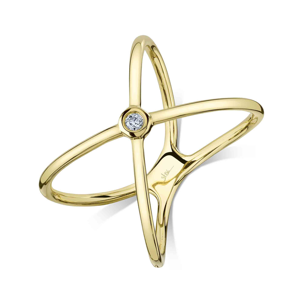 0.03Ct 14K Y/G Diamond Bezel "X" Ring
