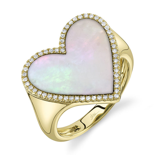 0.15Ct Diamond & 2.19Ct Mother Of Pearl 14K Y/G Heart Ring