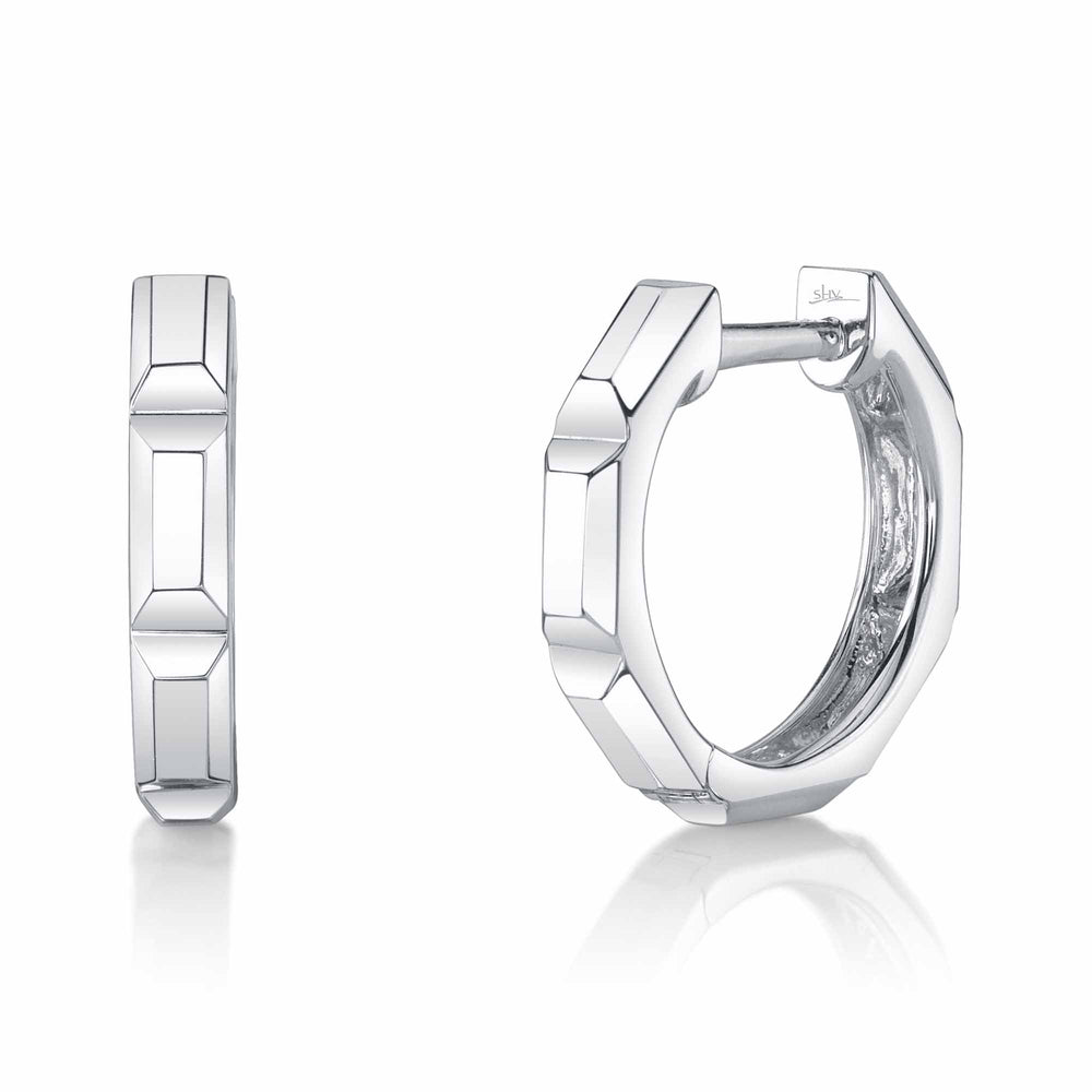 14K W/G Octagon Geo Cut Huggie Earring