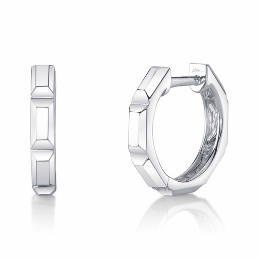 14K W/G Octagon Geo Cut Huggie Earring