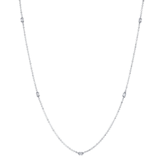 0.13Ct 14K W/G Diamonds By The Yard Faceted Ball Chain Necklace