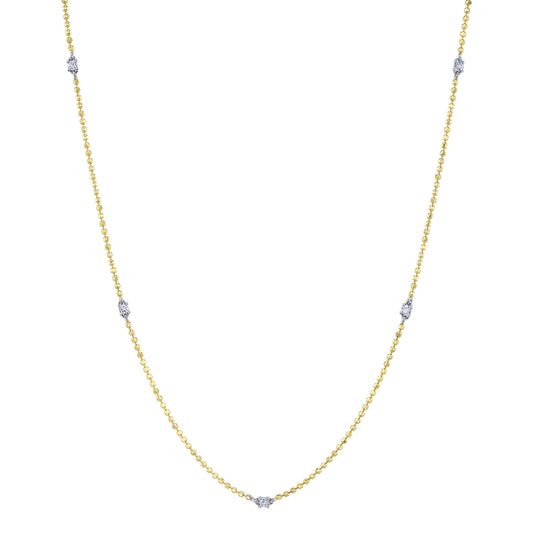 0.13Ct 14K2T Y/W Diamonds By The Yard Faceted Ball Chain Necklace