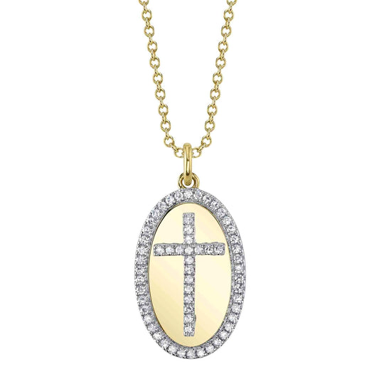 0.16Ct 14K Y/G Diamond Cross Oval Necklace
