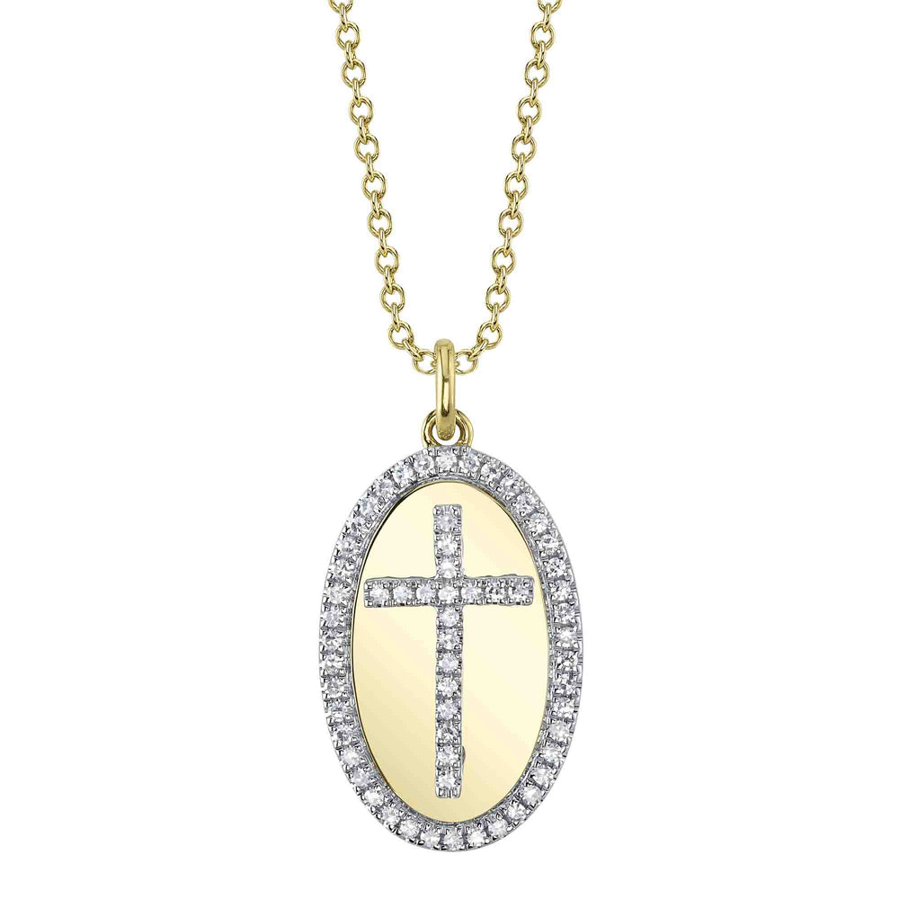 0.16Ct 14K Y/G Diamond Cross Oval Necklace