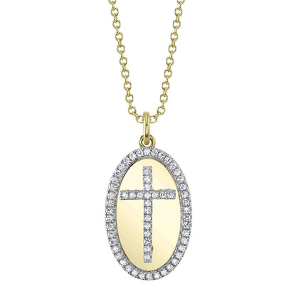 0.16Ct 14K Y/G Diamond Cross Oval Necklace