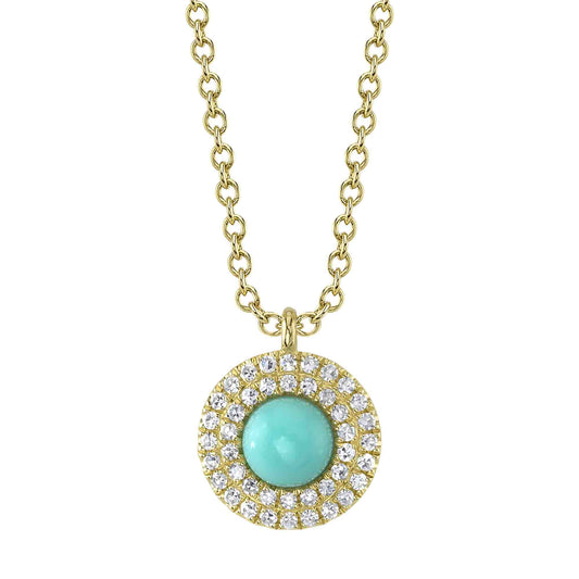 0.09Ct Diamond & 0.30Ct Composite Turquoise 14K Y/G Circle Necklace