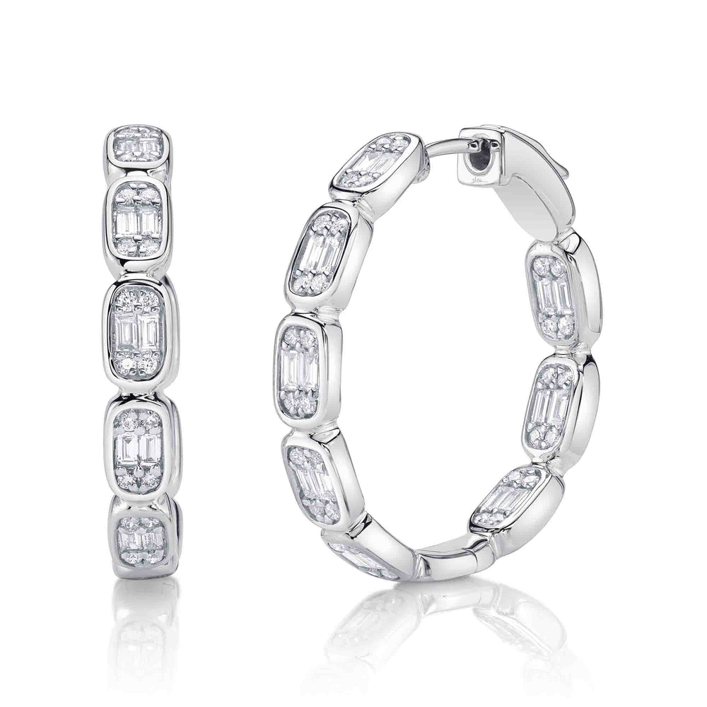 0.90Ct 14K W/G Diamond Baguette Hoop Earring