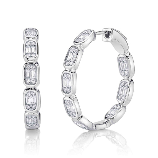 0.90Ct 14K W/G Diamond Baguette Hoop Earring