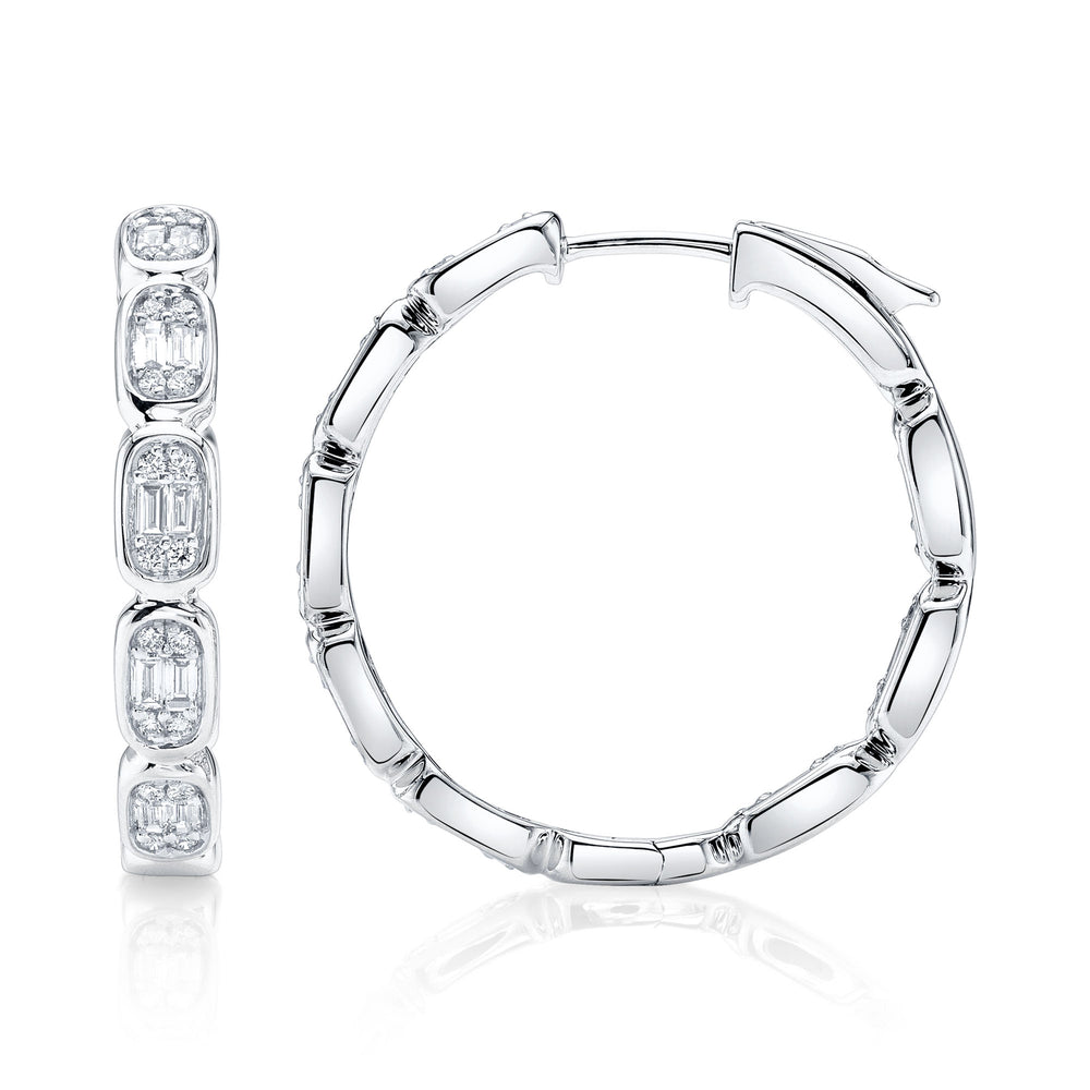 0.90Ct 14K W/G Diamond Baguette Hoop Earring