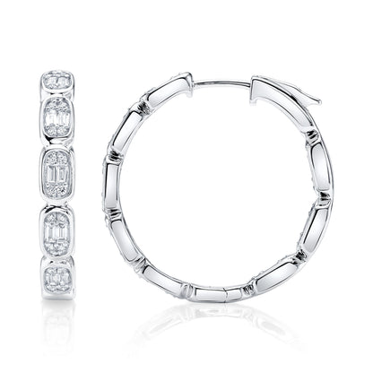 0.90Ct 14K W/G Diamond Baguette Hoop Earring