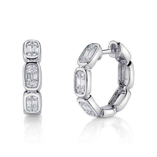 0.39Ct 14K W/G Diamond Baguette Octagon Hoop Earring