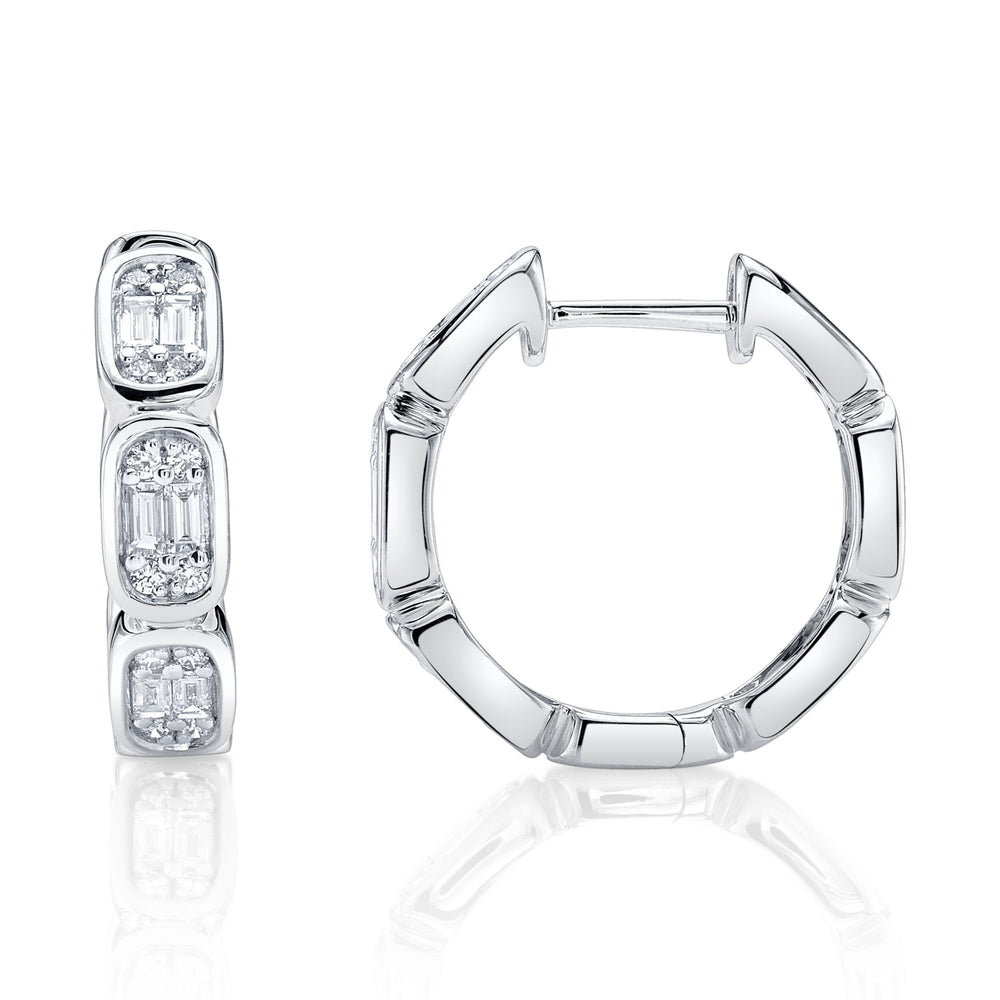 0.39Ct 14K W/G Diamond Baguette Octagon Hoop Earring