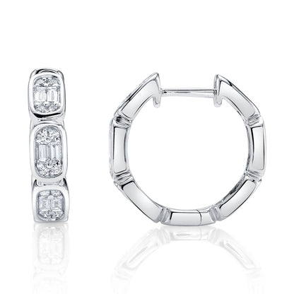 0.39Ct 14K W/G Diamond Baguette Octagon Hoop Earring