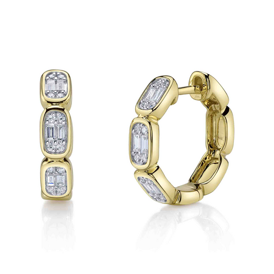 0.39Ct 14K Y/G Diamond Baguette Octagon Hoop Earring