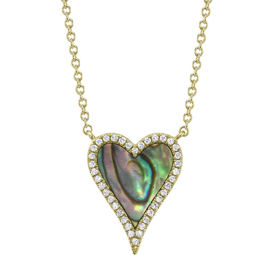 0.09Ct Diamond & 0.85Ct Abalone Shell 14K Y/G Heart Necklace