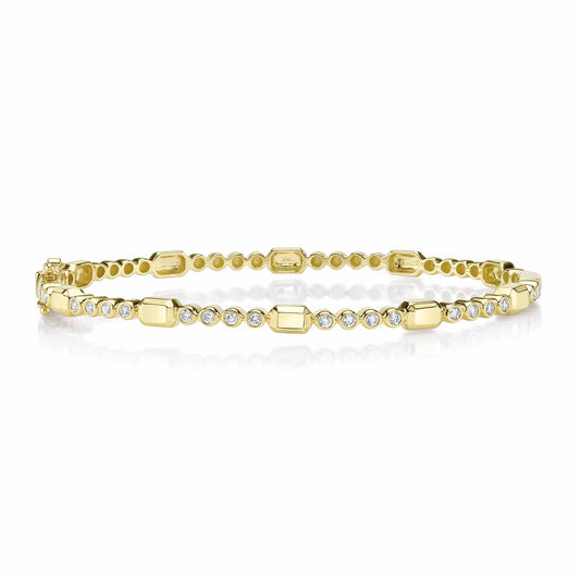 0.30Ct 14K Y/G Diamond Bezel Geo Cut Bangle